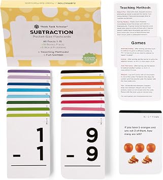 Think Tank Scholar Subtraction Flash Cards - 150 Facts 1-15 - Award Winning Math Flashcards for Kids Ages 4-8 in Kindergarten, 1st, 2nd, 3rd Grade & Homeschool - 6 Teaching Methods & 5 Games