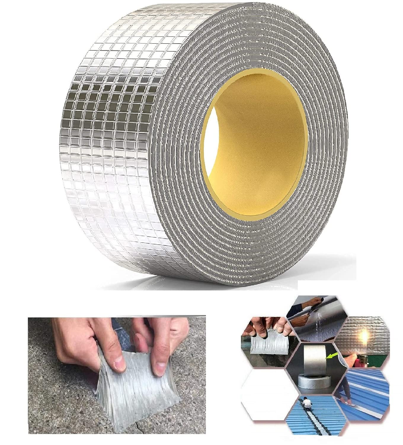 SEASPIRIT 2 Inch Aluminium Foil Self adhesive UV Protection Waterproof Tape Suitable for Roof Leak, Surface Crack, Window Sill Gap, Pipe Rupture, Boat Sealing,Home Renovation (5 Meter)