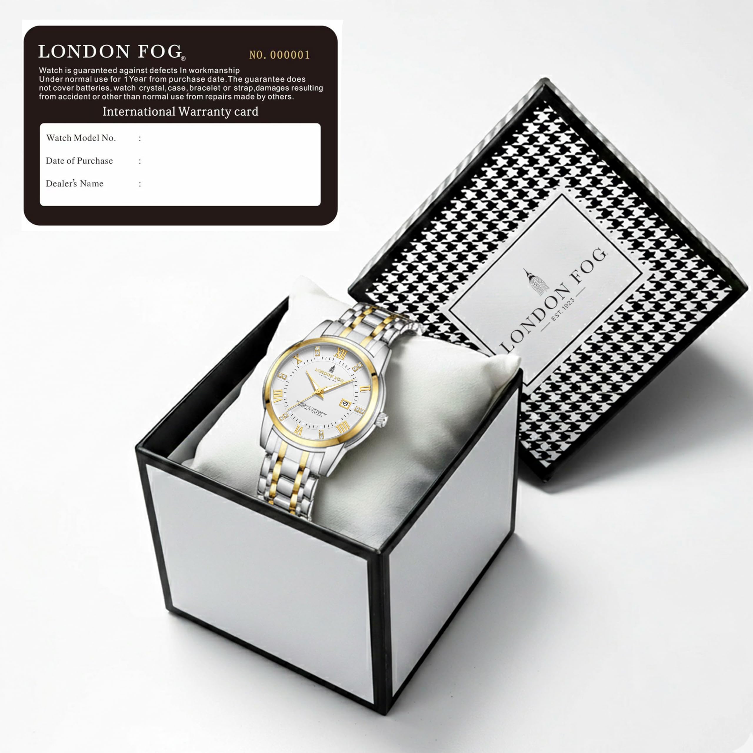 London Fog Regent Collection Analog Quartz Watch for Men with White Dial and Two Tone Silver Gold Stainless Steel Strap, Metal Case, Date Display, Luminous Hands & Hour Markers, Water Resistant 4