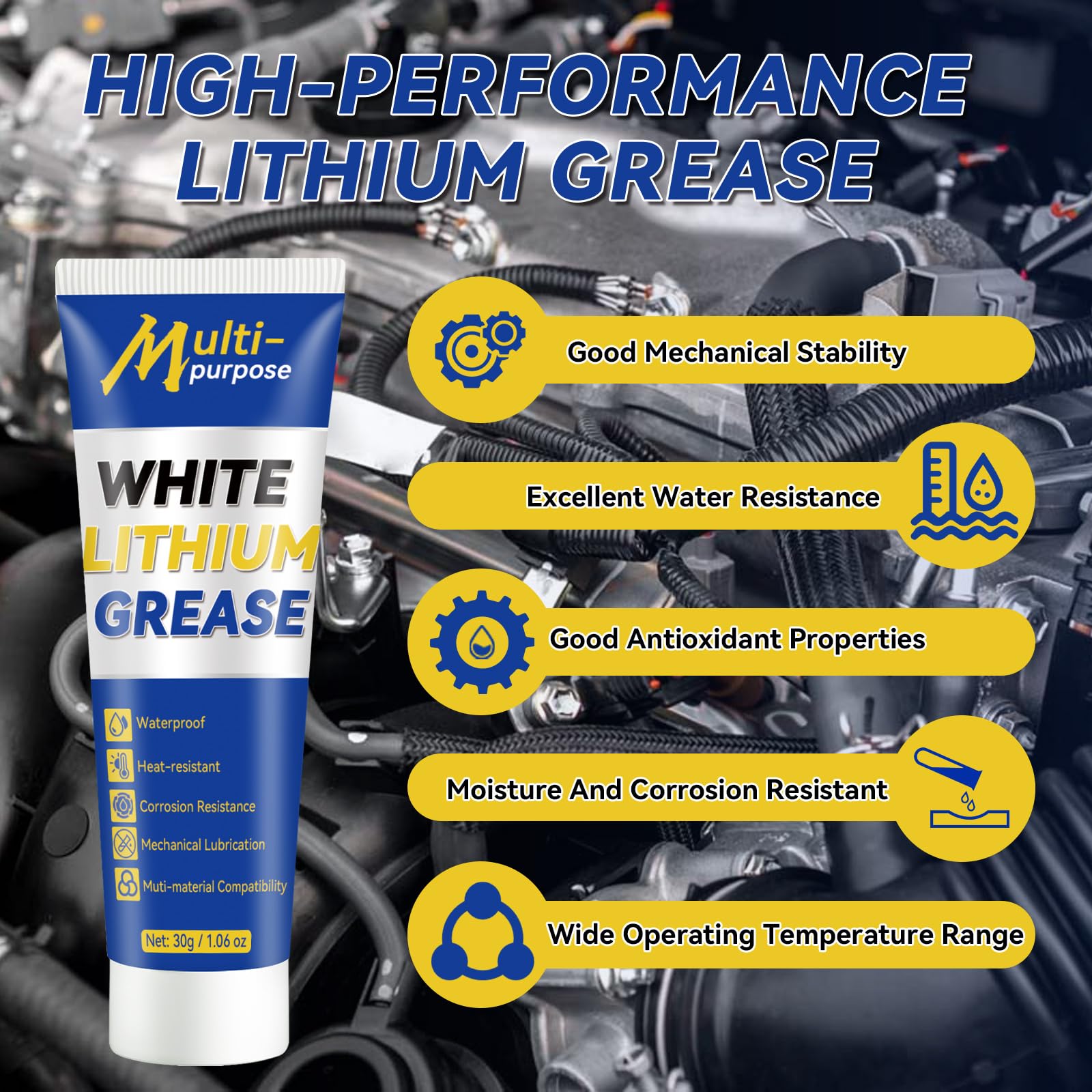 White Lithium Grease Multi-Purpose Lubricant Lithium Grease Tube with Brush Garage Door Lubricant for Hinges Bearings Gears Track — view 2