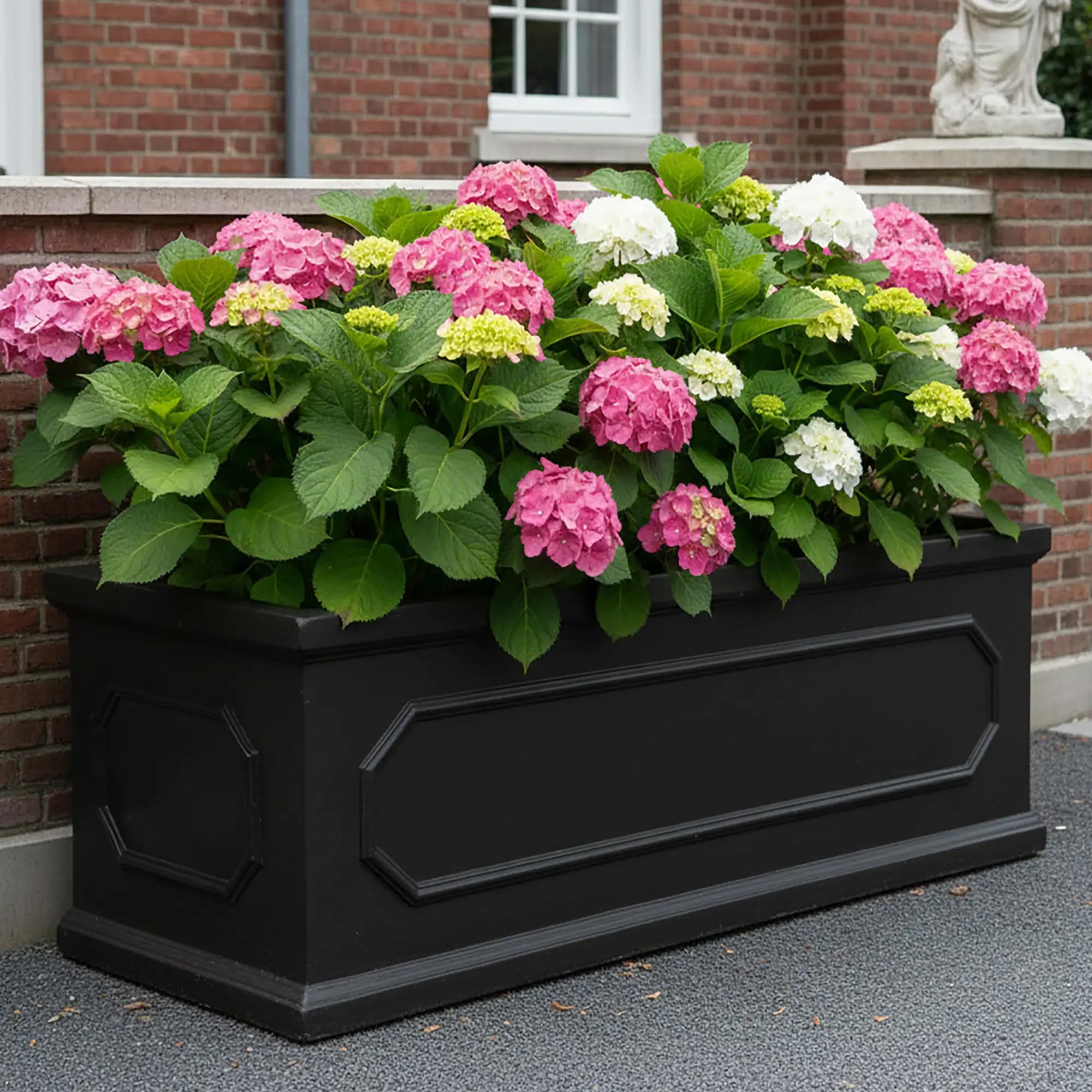 IDEALIST 70cm Plant Pot | Faux Lead Reinforced Stone Large Trough | Chelsea Rectangular Plant Pot | Garden Planters with Drainage Holes L71 W30 H30.5 cm, 43 litres