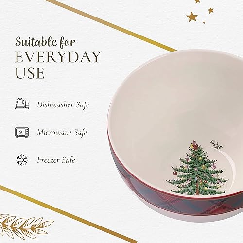 Miniatura 6 de Spode Christmas Tree Collection - Tazón de arroz de 4, 6 pulgadas, redondo, cuenco de cerámica para sopa, comidas congeladas, guisos y cenas de