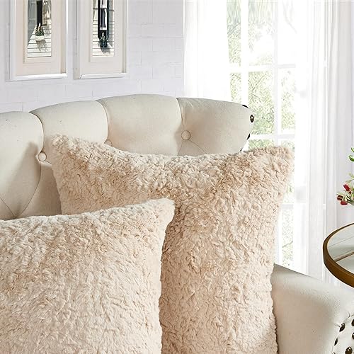 Miniatura 2 de Juego de 2 fundas de almohada de piel sintética de conejo de 20 x 20 pulgadas, fundas de almohada cuadradas decorativas de felpa peludas acogedoras