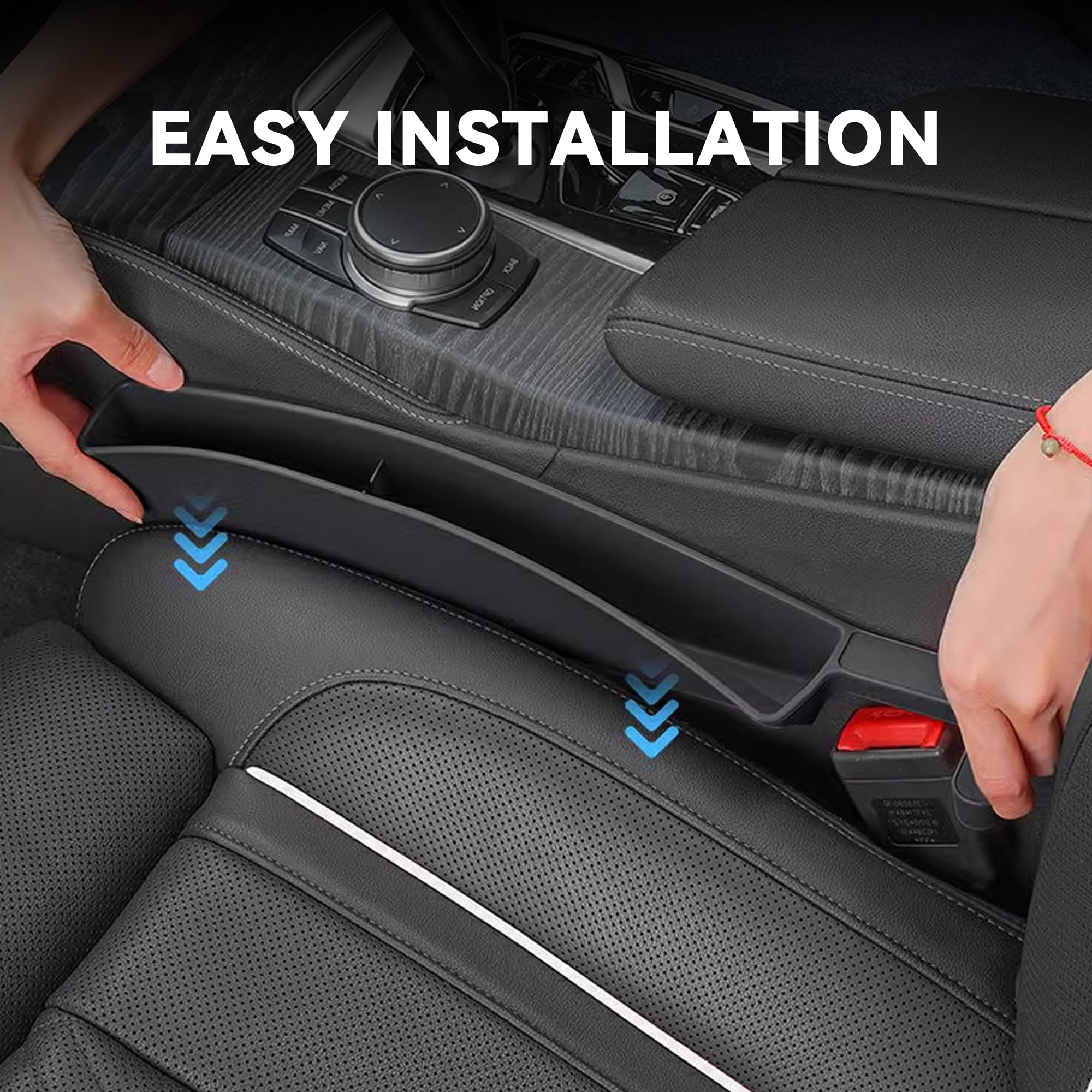 Tioollev 2PCS Car Seat Gap Filler, Automotive Seat Organizer Fill The Gap Between Seat and Console, Universal Car Storage Box Inserts Fill The Gap Between Seat &Console for Coins Wallets Keys (Black)