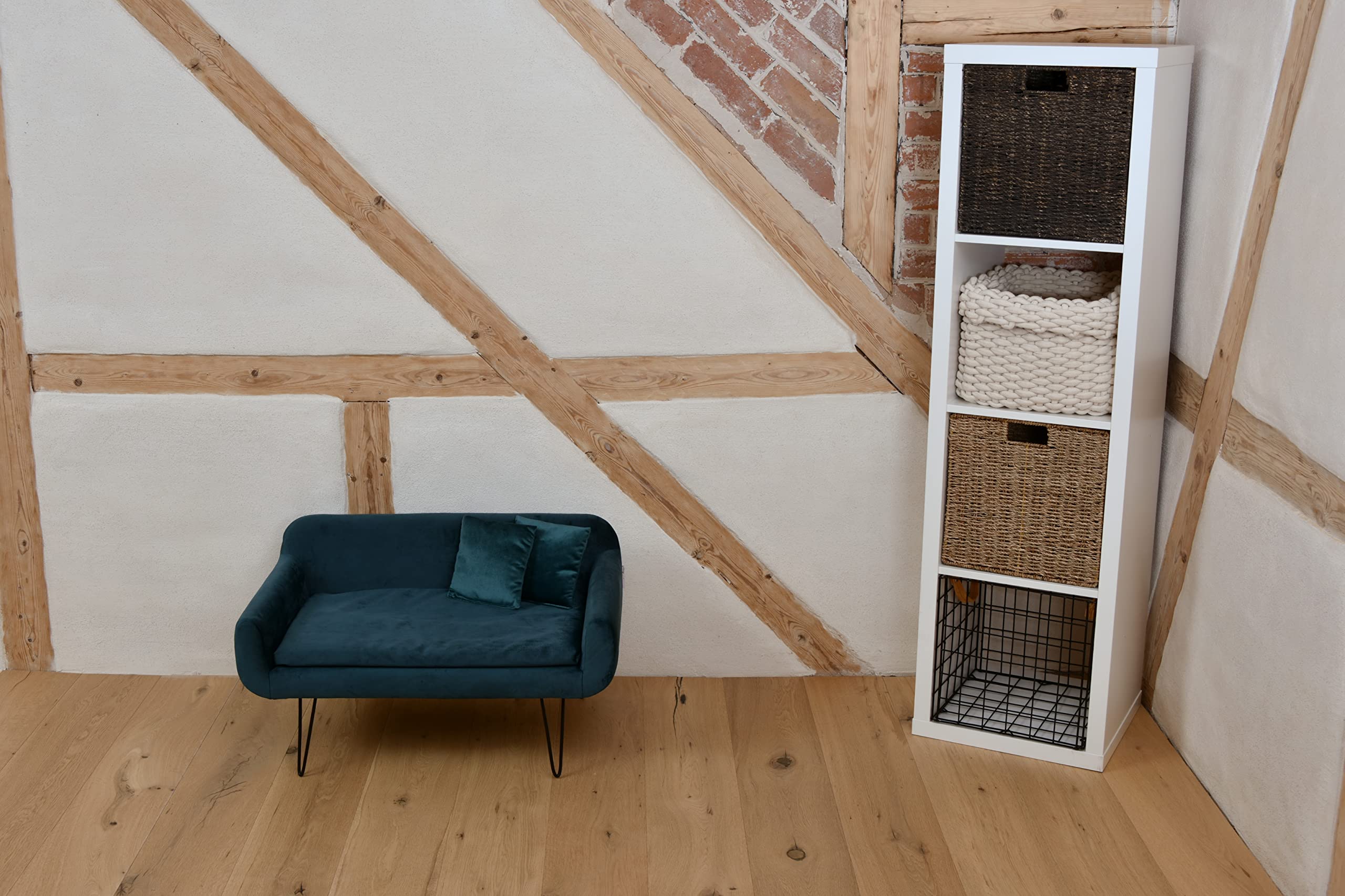 Rohrschneider Deluxe Hundesofa San Diego in Petrol, Samtbezug & Holzgestell