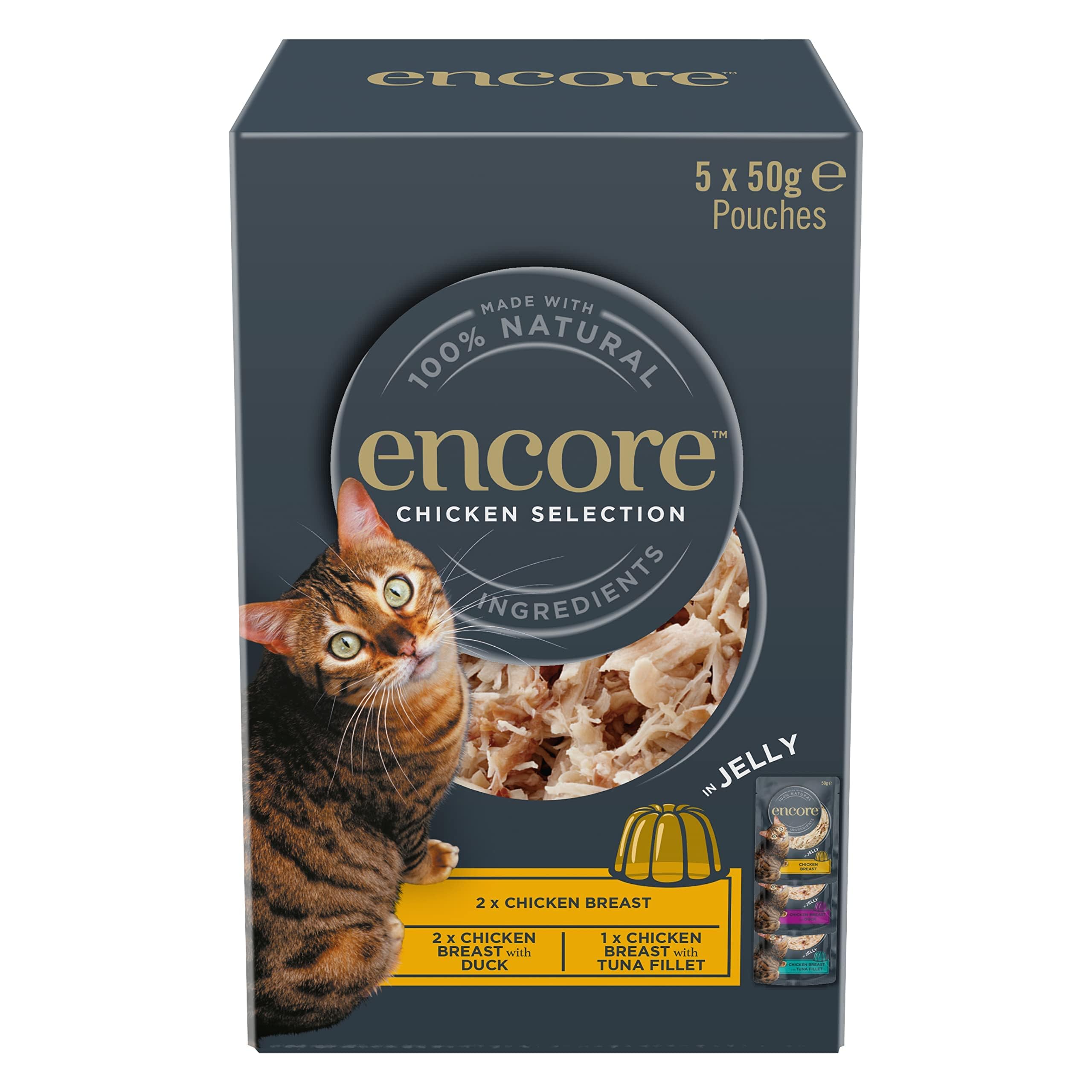 Encore Natural Wet Cat Food, Multipack Chicken Selection in Jelly, 50g Pouch (5 x 50 g Pouches)