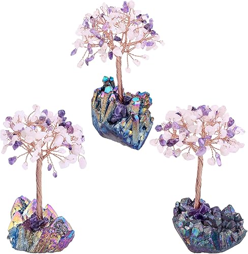 Miniatura 4 de rockcloud Árbol de dinero de cristal Feng Shui Bonsái con base de cuarzo de cristal recubierto de titanio, decoración para riqueza y suerte,