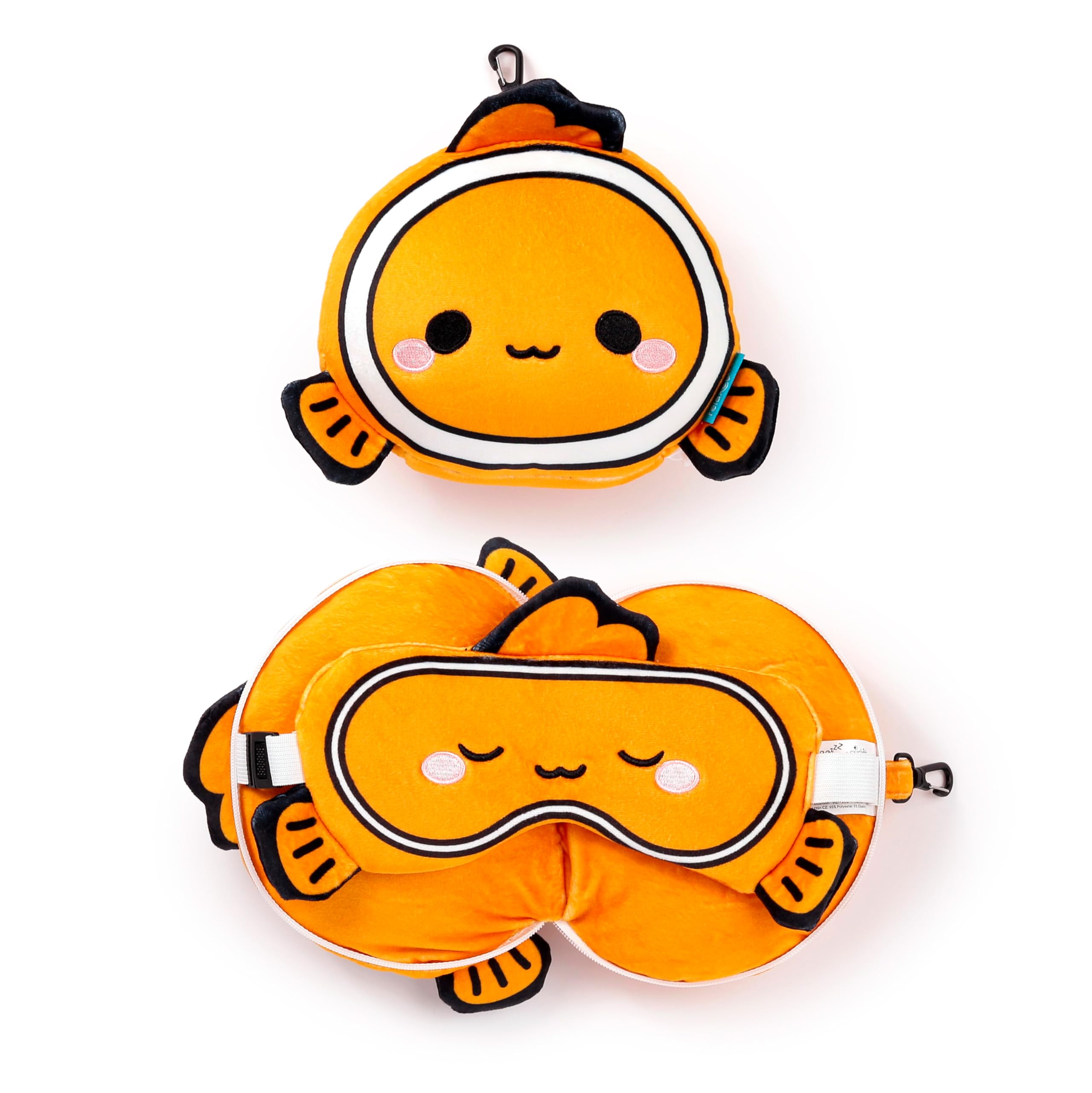 Puckator Relaxeazzz Adoramals Finley the Clown Fish Plush Travel Pillow & Eye Mask - Sleep Eye Mask Masks - Kids Travel Accessories For Sleeping Airplane - Flight Plane Neck Pillow Pillows