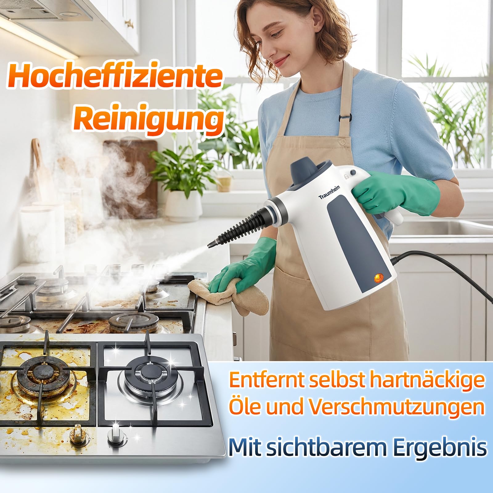 Dampfreiniger,Handdampfreiniger für das Haus Mehrzweck mit 14-teiligem Zubehör,3 Bar Dampfdruck 350ML 1200W chemikalienfreier Dampfreiniger,Reinigung von Küche,Böden, Fliesen, Sofas