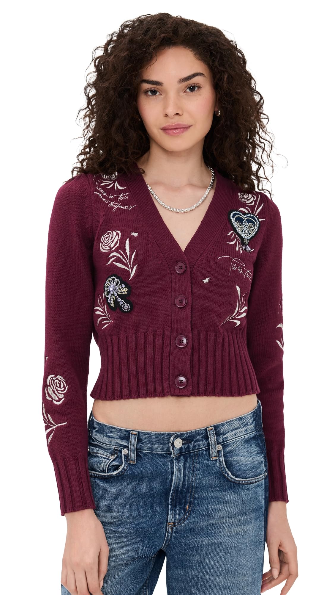 Cinq Sept Womens Heritage Rose Patch Morgan Cardigan