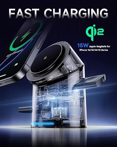 Miniatura 2 de ZEEHOO Estación de carga 3 en 1 para dispositivos Apple, soporte de cargador Mag-Safe, cargador inalámbrico giratorio automático Qi2 de 15 W para