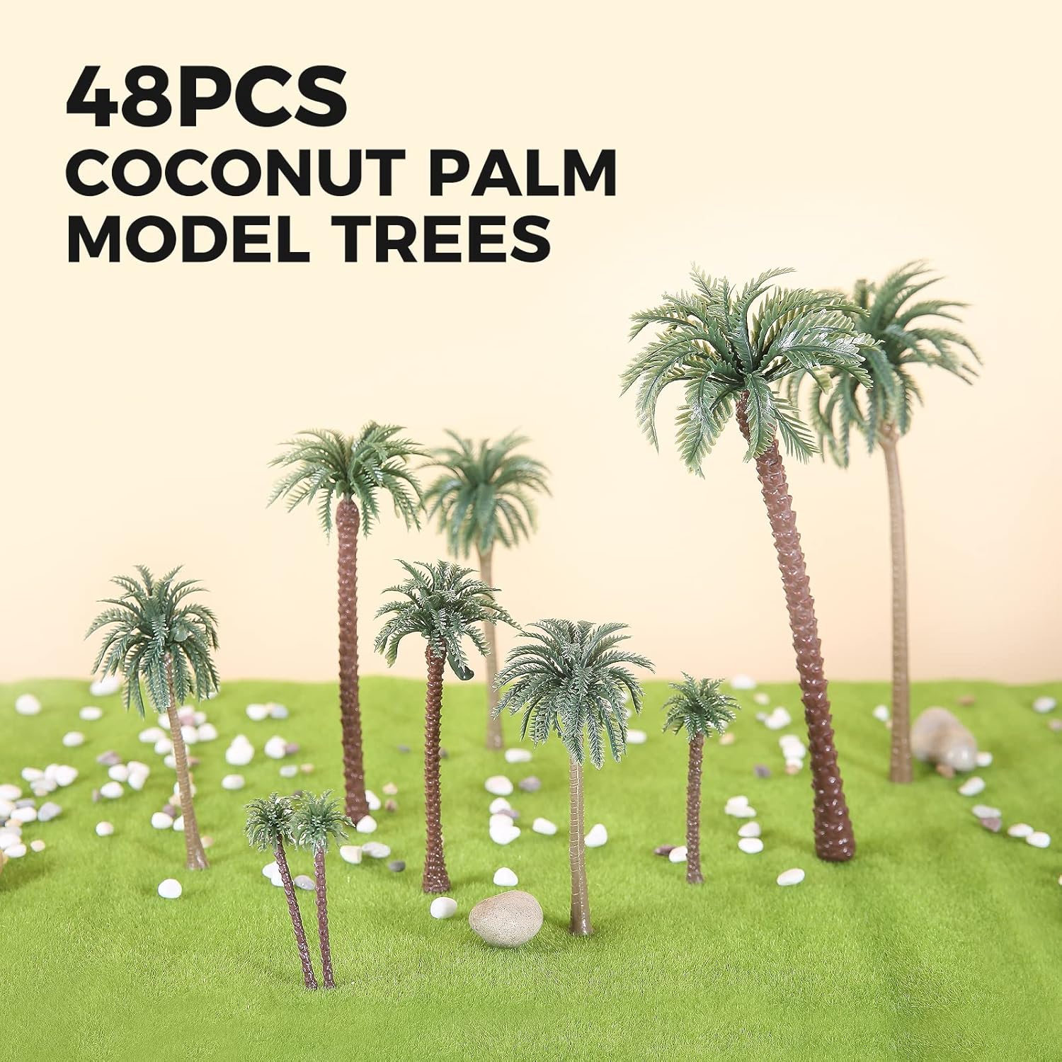 Yetaha 48 PCS Model Trees Model Coconut Palm Tree, Scenery Model Plastic Palm Tree Miniature Landscape Scenery Diorama Model Tree for Cake Decorations Aquarium Plants Outdoor Home Garden Decor - Image 2