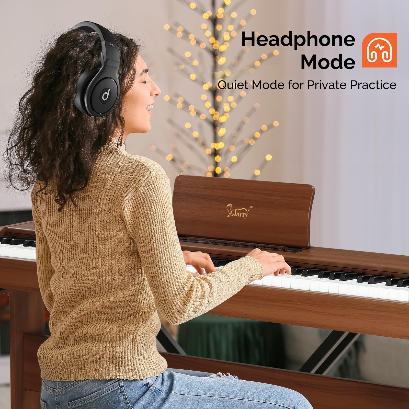Pianoforte digitale Glarry 88 tasti pesati con cuffie per pianoforte, tastiera elettrica con martelletti completamente pesati e azione pesante per principianti, pianoforte con unità a 3 pedali, doppio