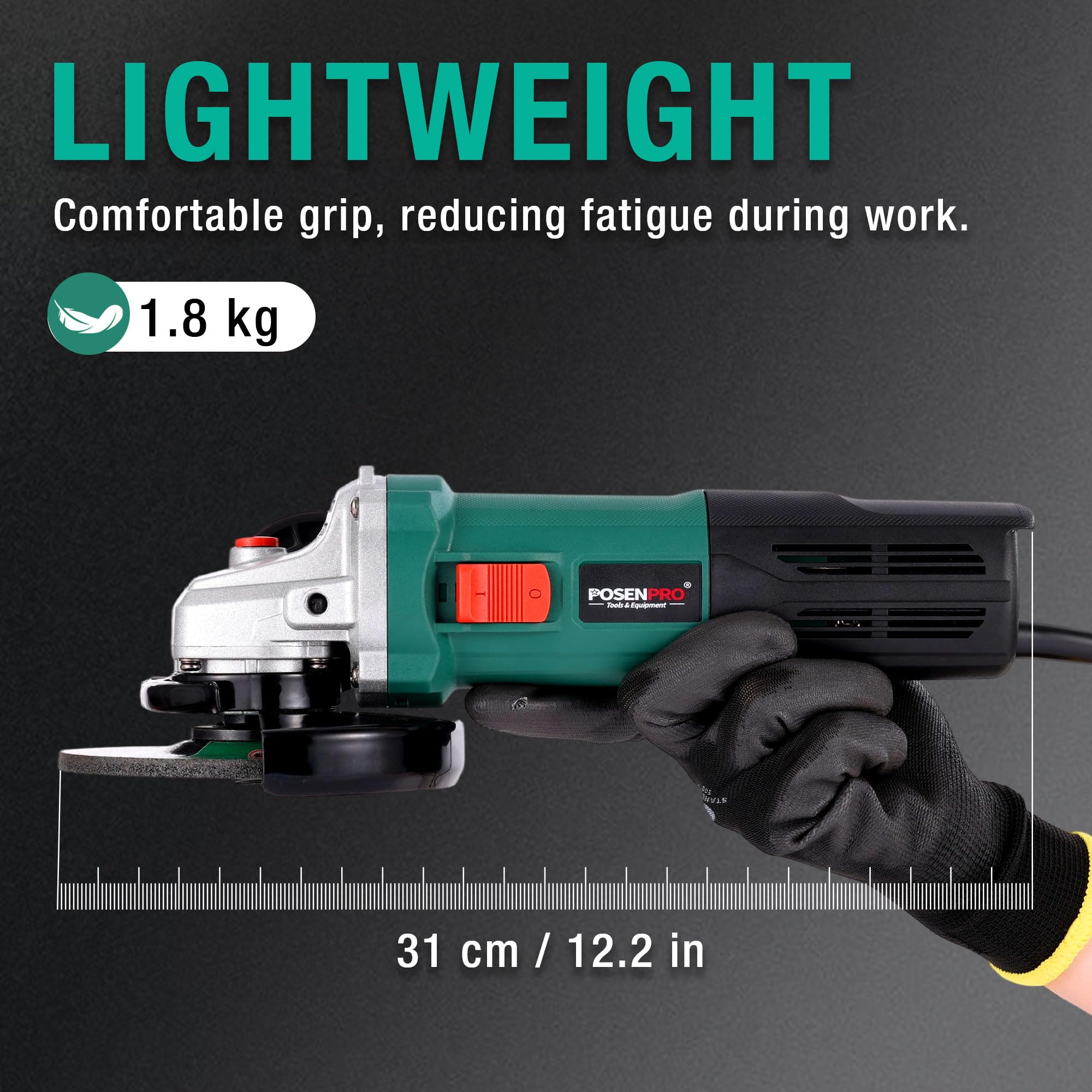 POSENPRO Professional Smerigliatrice Angolare 1200 W, Ø Disco: 125 mm, 3000-12.000 giri/min con 6 Velocità, con Bloccaggio Rapido, Filtro Antipolvere, per Smerigliare, Lucidare e Levigare