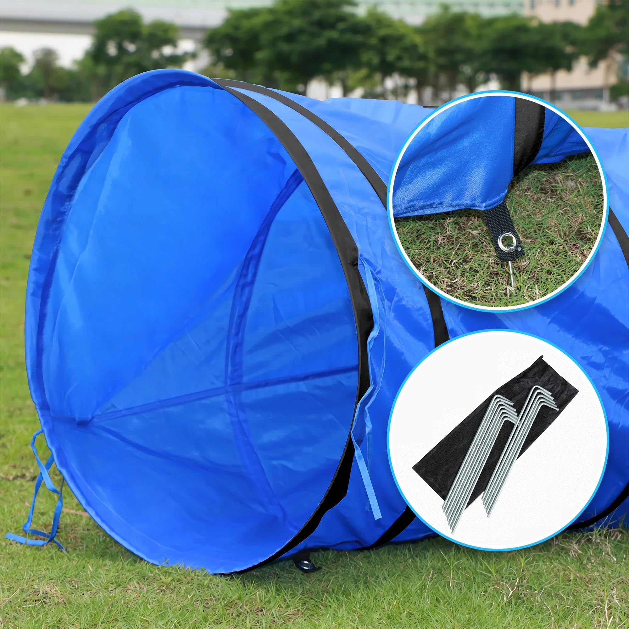 Yaheetech Tunnel per Cani Animali Domestici 546 x 50 cm Pieghevole da Gioco Agility Blu con Borsa da Trasporto Picchetti