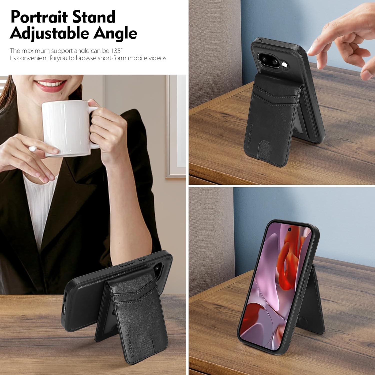 SkyEagle Compatible with Magsafe 2 in 1 Detachable Google Pixel 9a Wallet Case with Card Holder,Women Men Magnetic PU Leather Phone Case RFID Blocking Flip Kickstand Credit Slots,Black