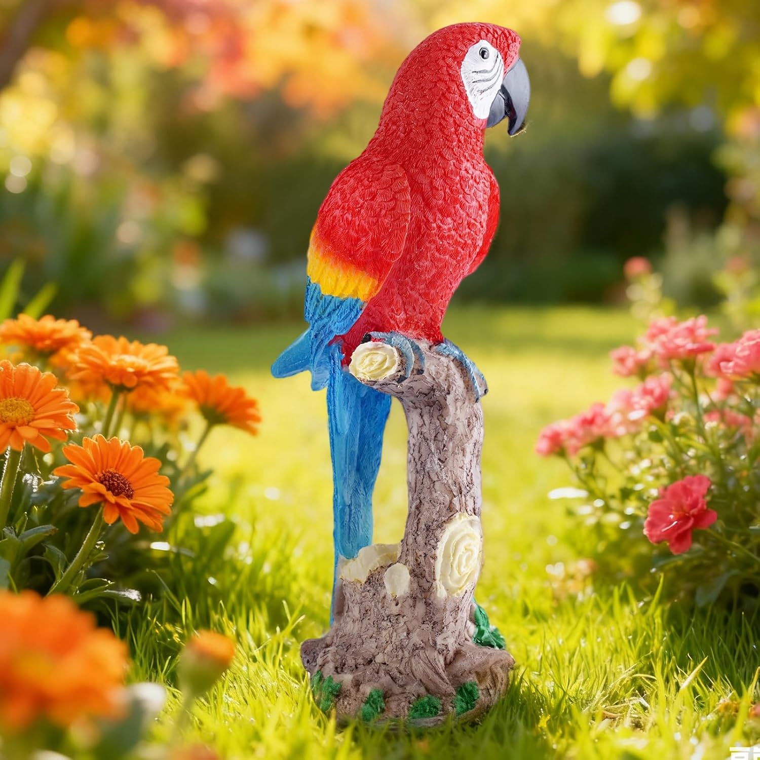 Vivid Standing Parrot Resin Statue - Lifelike Bird Animal Sculpture for Garden Courtyard Decor & Indoor Desktop Office Table Ornament - Image 7