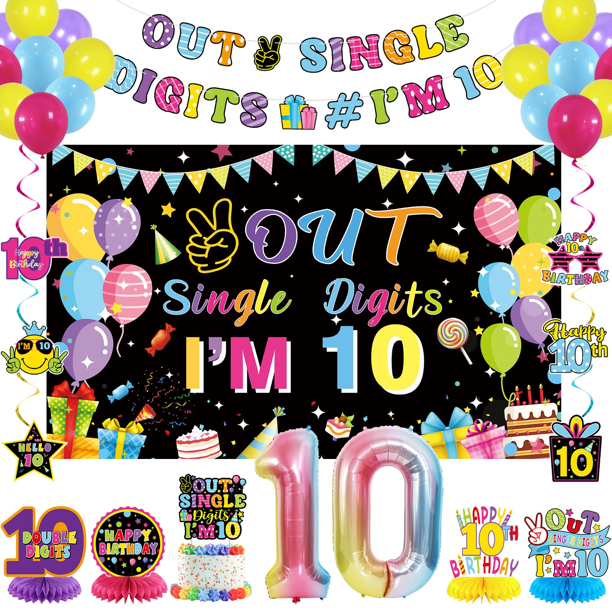 Amazon.com: Holkcog 10th Birthday Decorations Colourful