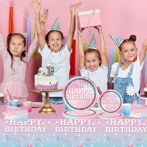 Miniatura 6 de Juego de vajilla para fiesta de cumpleaños para niñas, platos de papel y servilletas de cumpleaños, suministros de fiesta, decoración de fiesta de