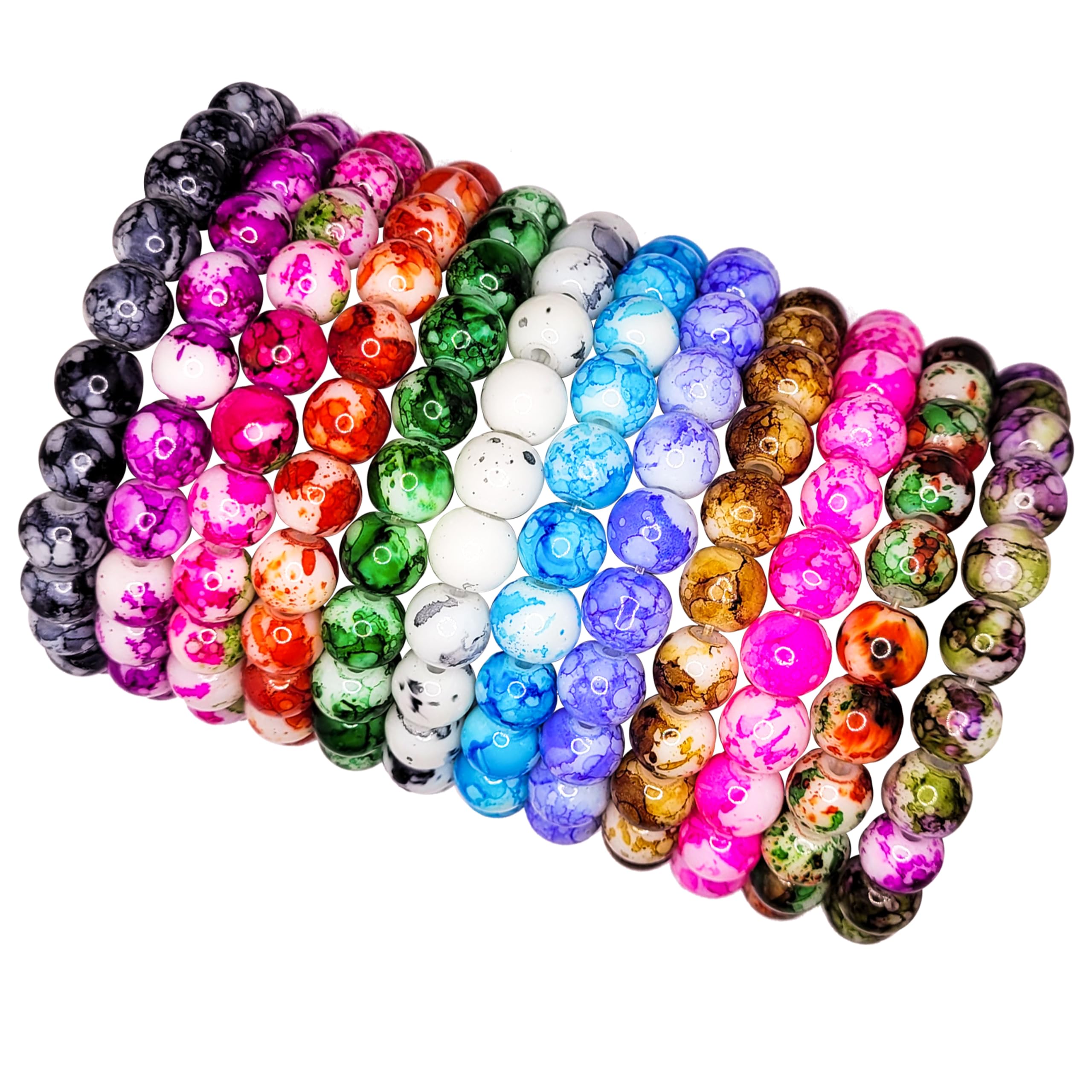 INDIKONB Marble-Inspired Glass Bead Bracelet Combo Set - Multicolour Stretchable Bracelets for Women, Girls, and Kids (12 MULTICOLOR) (B0CR13496W) Amazon Price History, Amazon Price Tracker