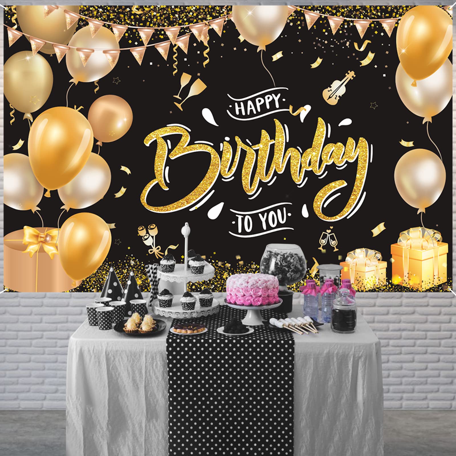 GRESATEK Anniversaire Joyeux Bannière, Argent Bleu Anniversaire