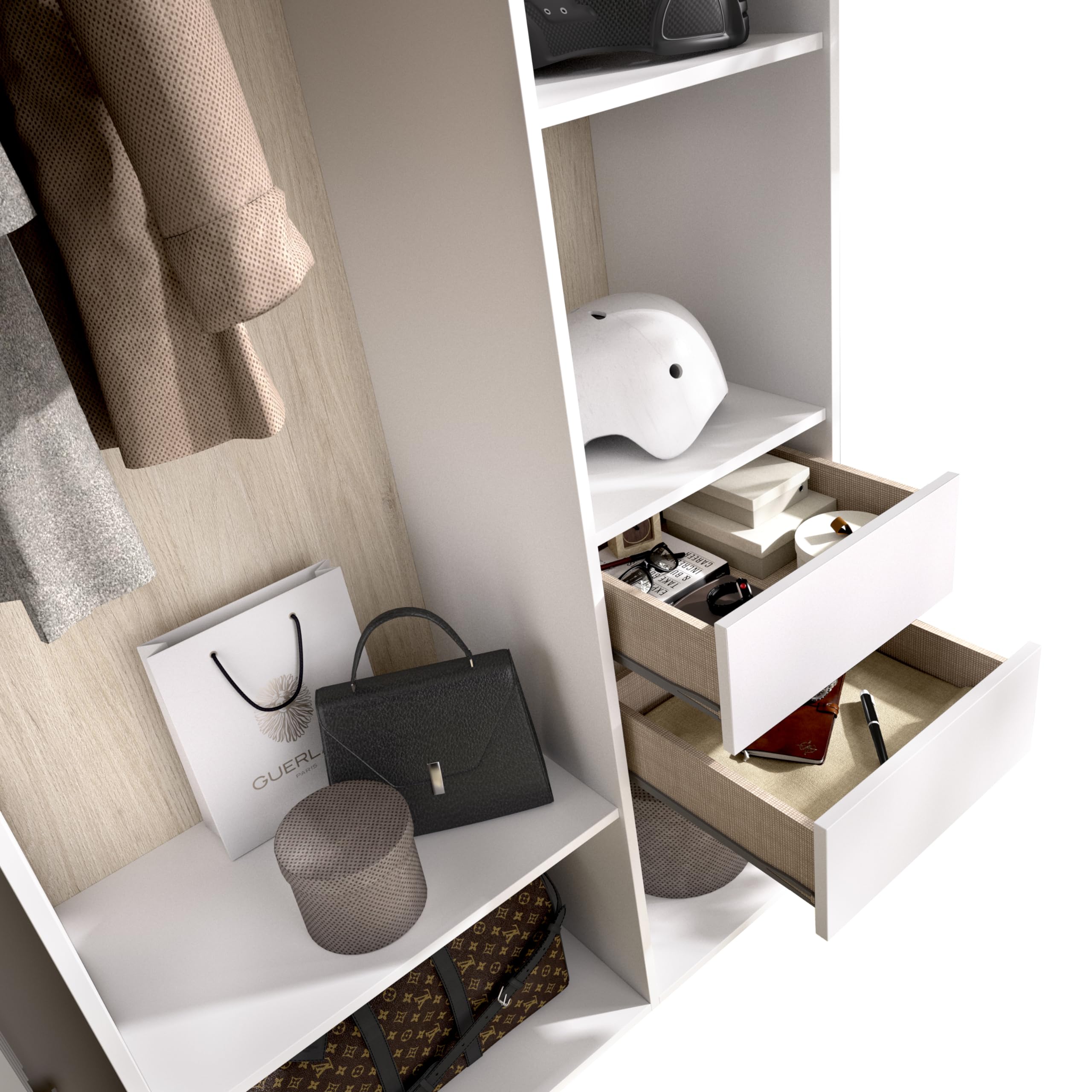 DEKIT GRUPO RIMOBEL SUIT - Armario-vestidor con dos cajones y con trasera reversible - BLANCO/NATURAL - 205 x 98 x 45