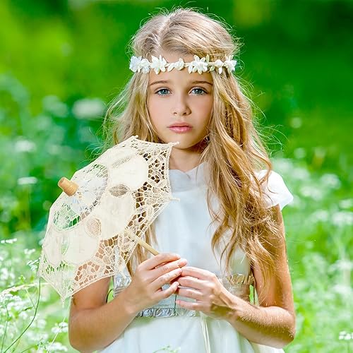 Miniatura 2 de Toyvian Mini sombrilla de encaje blanco para boda, paraguas de novia  Paraguas chino decorativo bordado para accesorios de fotografía, disfraces,