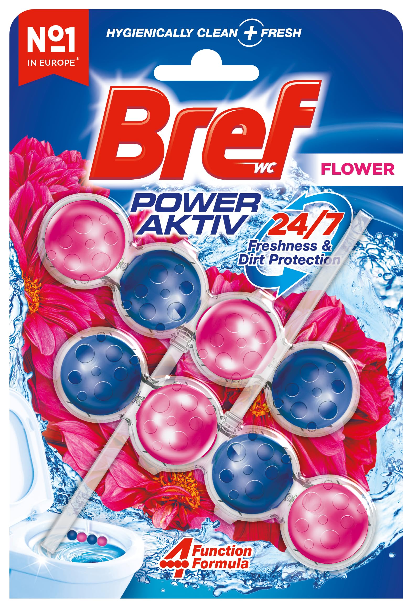 Bref WC Power Aktiv Çiçek Kokulu 2'li Klozet Temizleme Topları 1 x 2 Adet, Çiçek 2, İkili