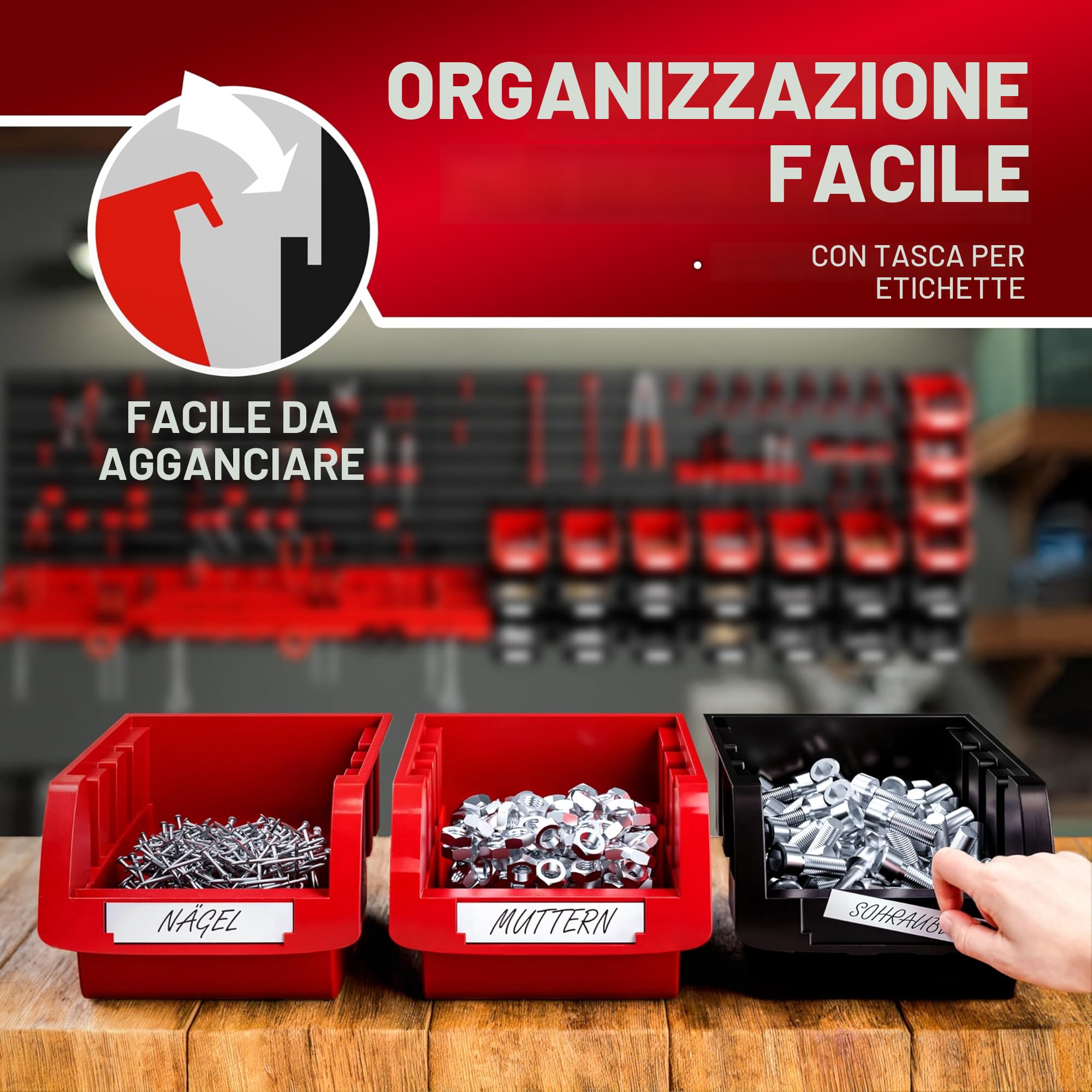 DEUBA Pannello Portautensili 97 pz Box Impilabili Parete Attrezzata Officina Organizer