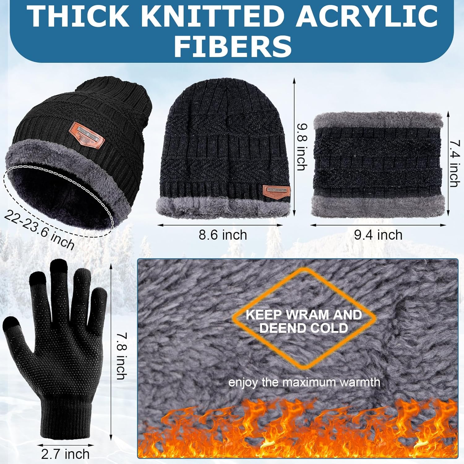 JaGely 18 Pcs Mens Winter Hat and Gloves Neck Warmer Including Winter Knit Hat Knitted Gloves Ear Warmer Scarf for Men Women - Image 2