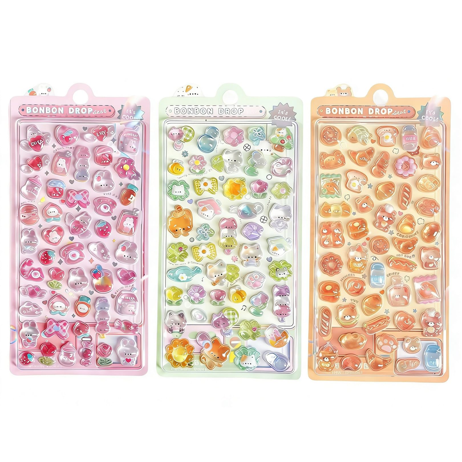 3 Blatt 3D Sticker Set,Kawaii Sticker,Mini Süße Cartoon-Katz