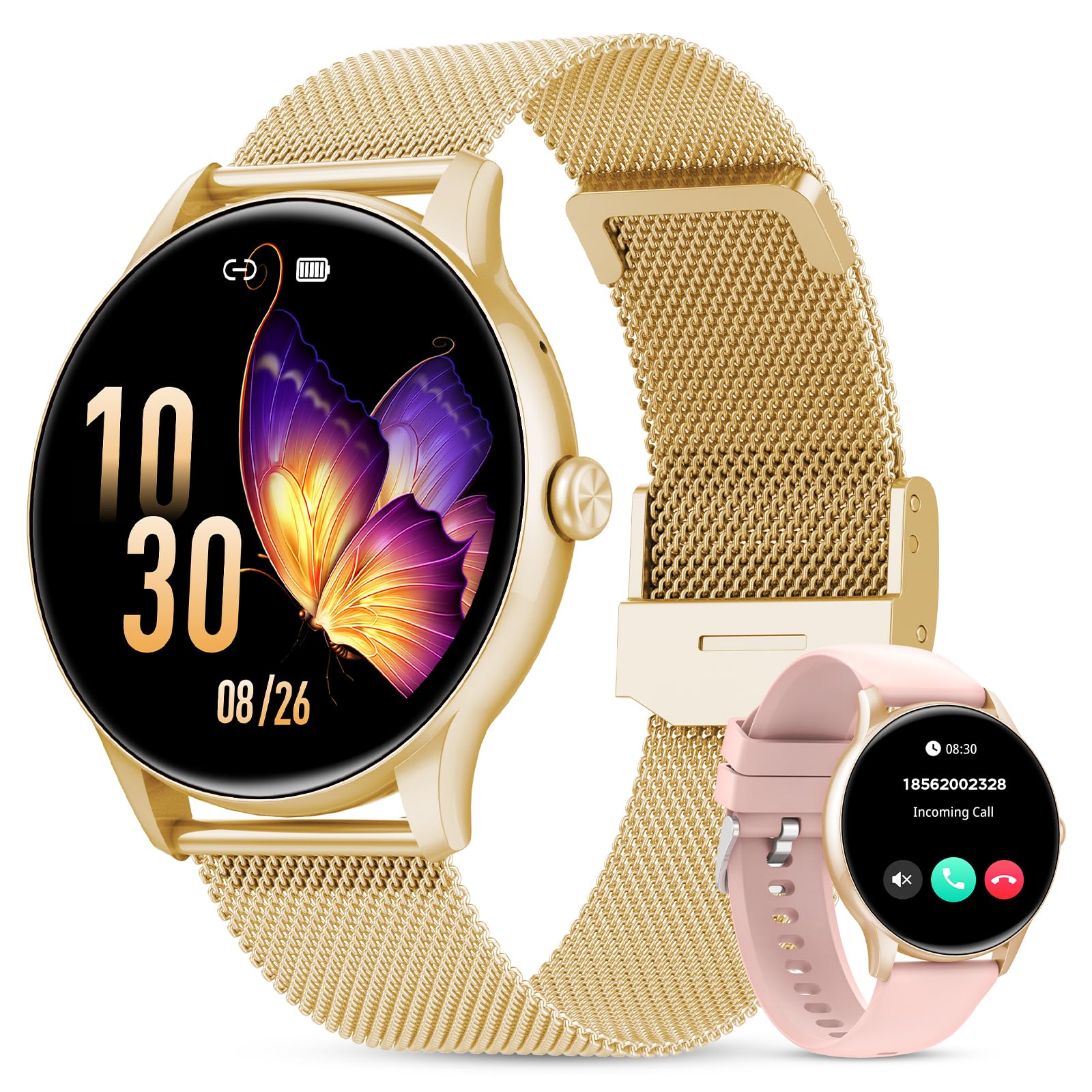 taopodo Orologio Smartwatch Donna, 1,39'' Schermo Rotondo HD, Chiamate Bluetooth, Orologio Fitness Donna con Frequenza Cardiaca/SpO2/Sonno, 120+ Modalità Sportive, IP68 Impermeabile (oro)