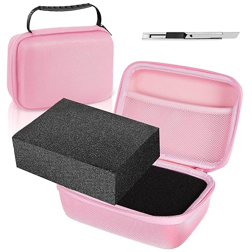EVA Hard Case with Customizable Foam 7.1 x 4.7 x 3.1 Inch Protective EVA Carrying Case Shockproof Outdoor for Camera, Digital Products, Electronic Instruments with Knife, Pink