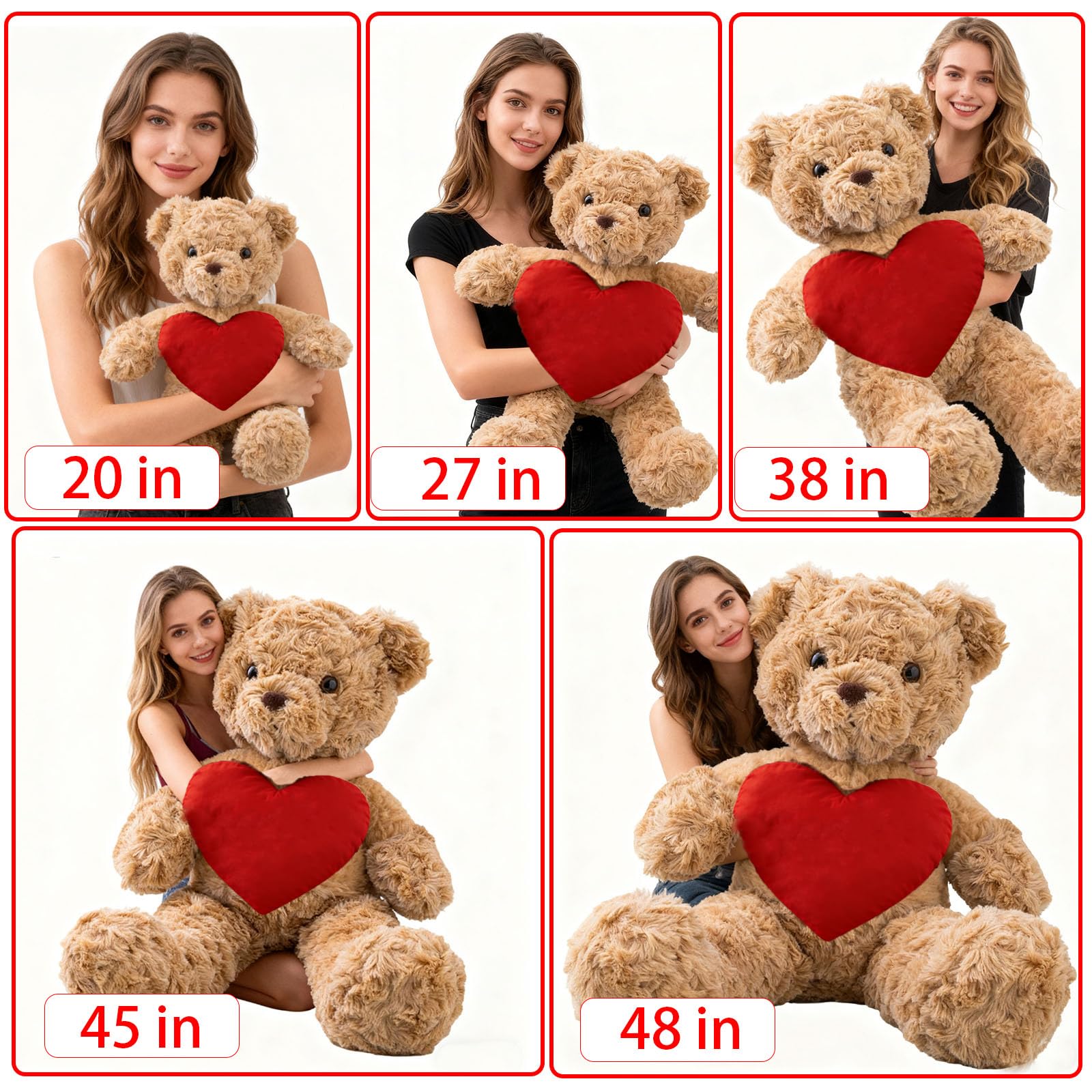Osito De Peluche Gigante Personalizado con Corazón 50 cm A 125 cm, Big Teddy Bear con Texto Y Foto Personalizable como Osito De Peluche Regalo para San Valentín Navidad Cumpleaños