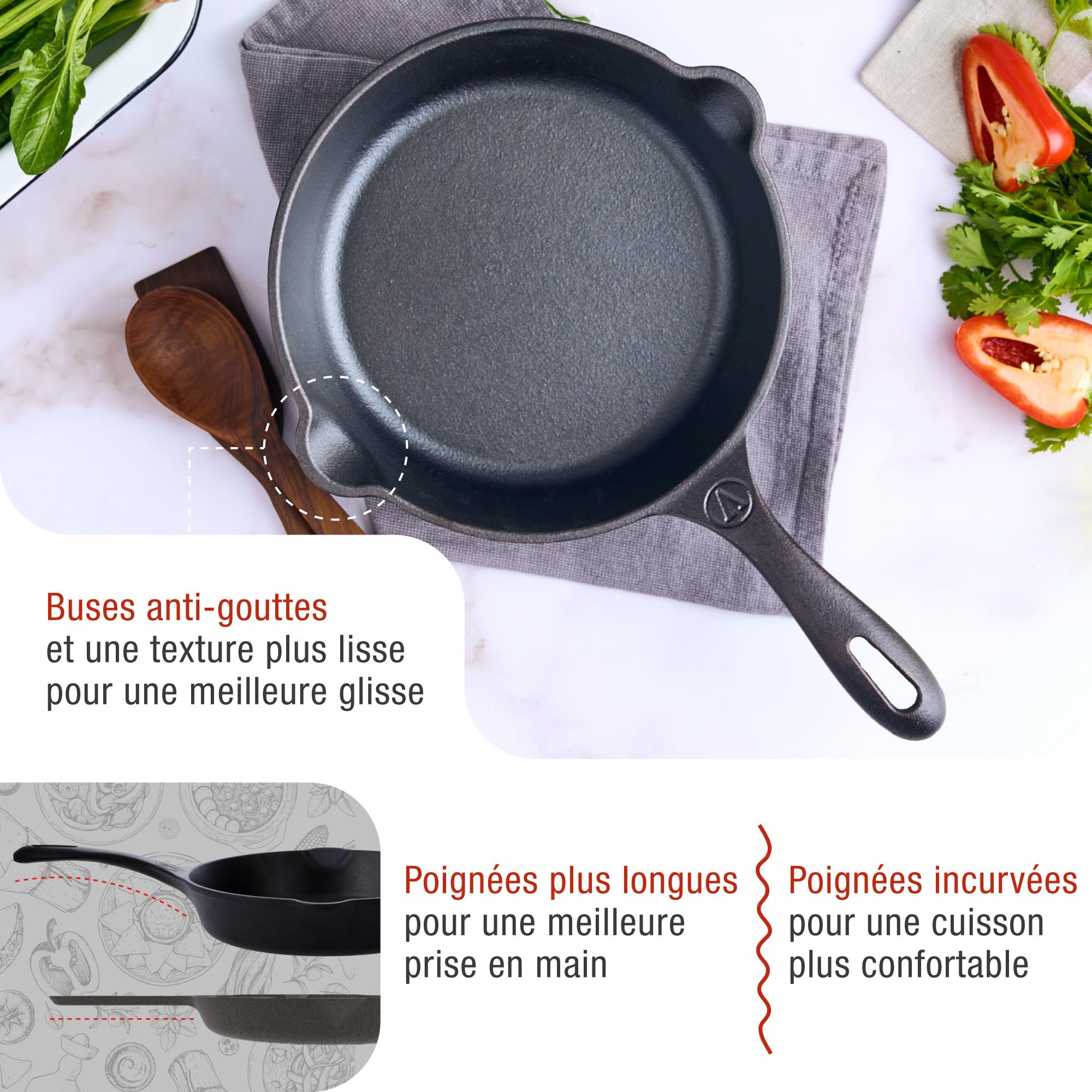 VICTORIA Poêle en Fonte Émaillée Induction 20cm, Convient pour le Feu, le Barbecue, le Four, la Plaque Vitrocéramique, le Gaz, Cast Iron Skillet sans Toxicité, sans PTFE ni PFOA