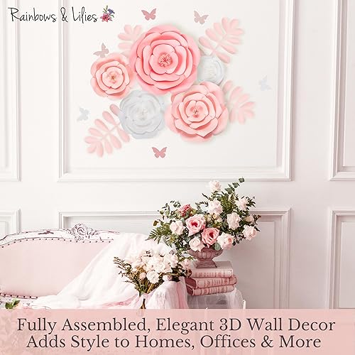 Miniatura 4 de Rainbows & Lilies 15pc Large Paper Flowers Decorations for Wall - Reusable 3D Wall Decor for Girls Room, Nursery & Kids Bedroom - Pink & White