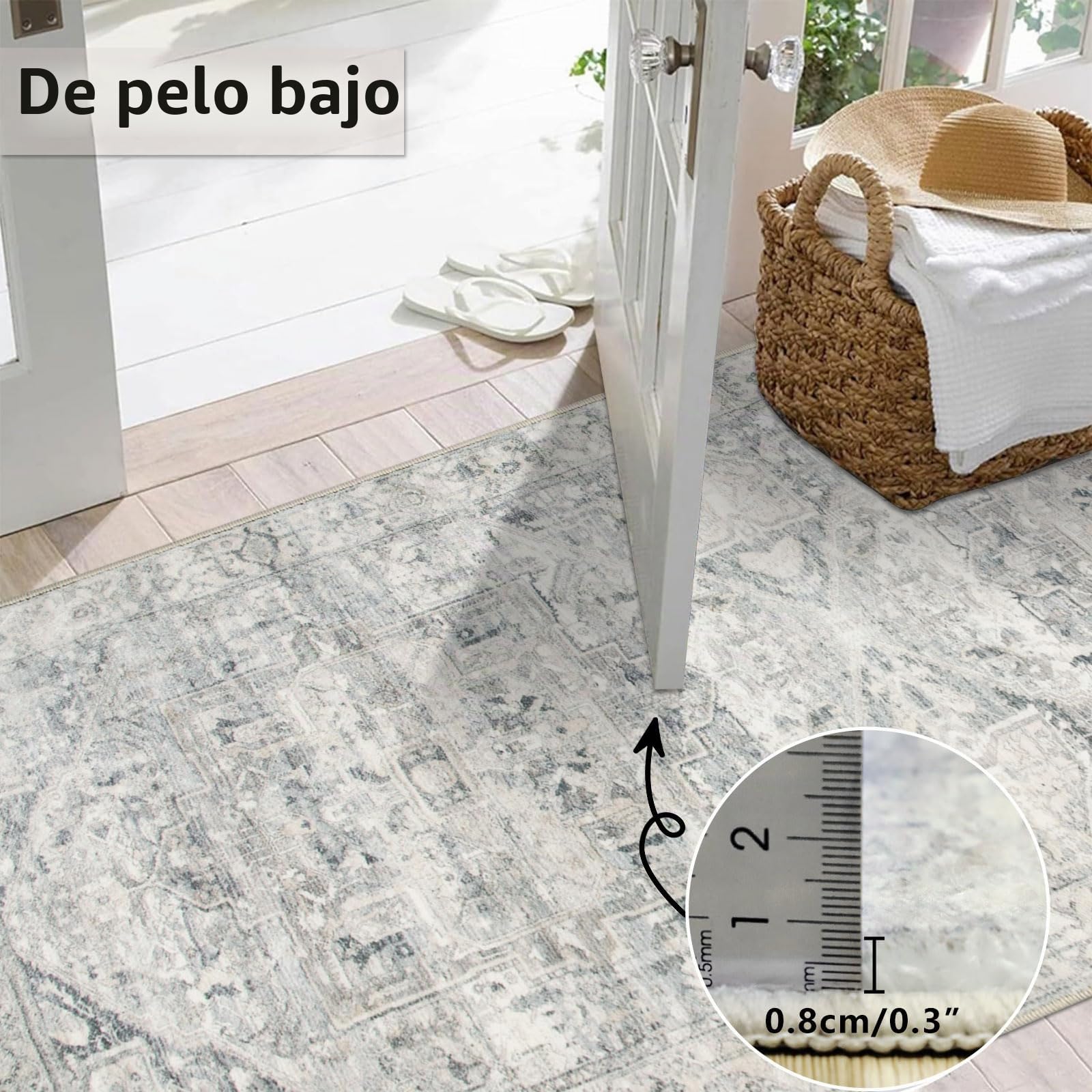 Homcomodar Alfombra Pasillo Larga 80x300cm Beige Gris Alfombra Cocina Lavable Antideslizante Vintage Alfombras de Pasillo Cocina Lavadero Entrada Habitacion