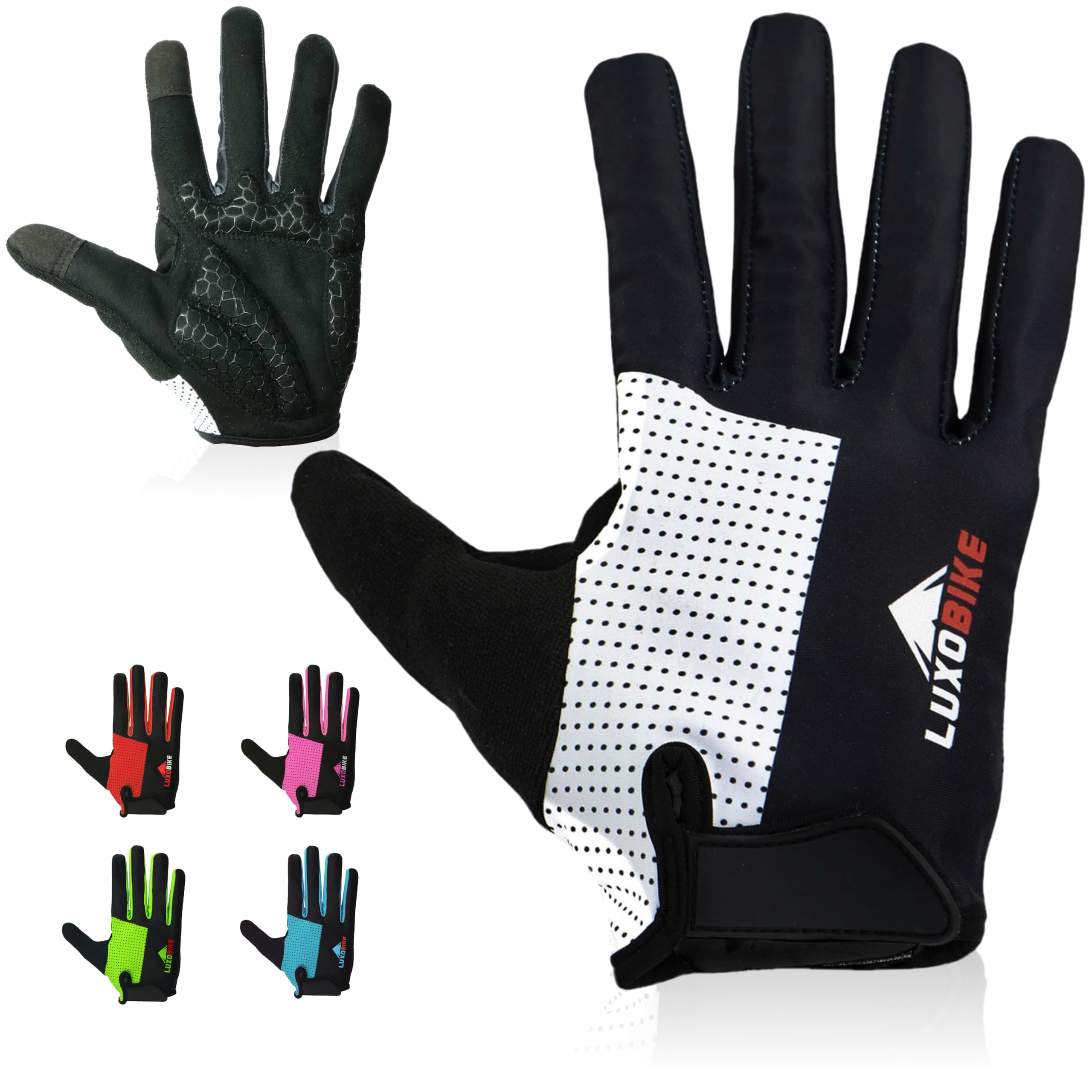 Guantes de ciclismo para mujer, ligeros, transpirables, con absorción de golpes, guantes deportivos de dedo completo con pantalla táctil, guantes de bicicleta de carretera para hombre