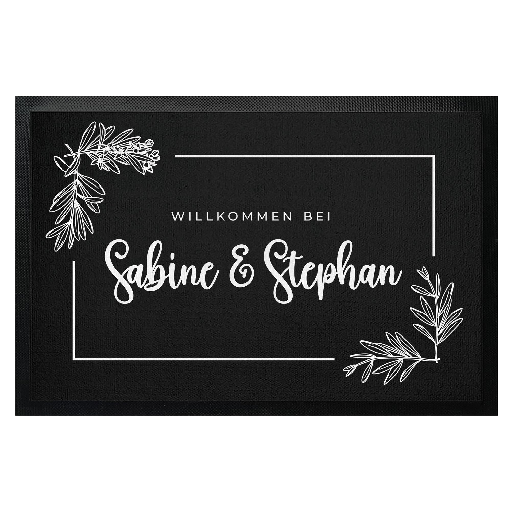 Fußmatte personalisierbar Namen Wunschtext schwarz bis 120cm | Türmatte personalisiert Innen Außen mit Familienname | Personalisiertes Geschenk für Hochzeit, Einzug, Verlobung & Einweihung (75x50cm)
