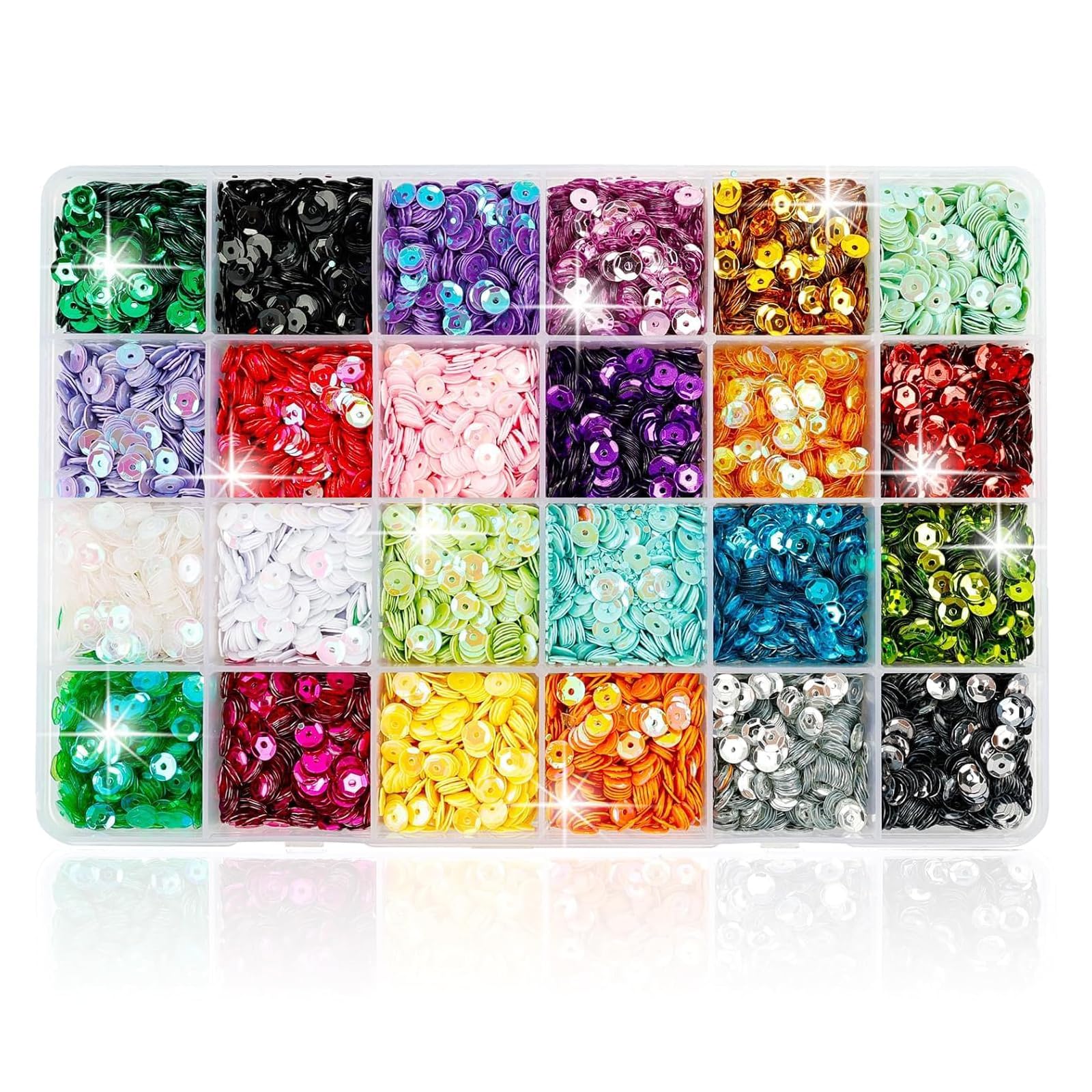 YCZARD24 Colors Glitter Loose Sequins, 5mm Loose Embroidery Sequins Cup with Holes Iridescent, Craft Sequins Bulk for Crafts, Sequins and Spangles for Craft Sewing DIY Nails Arts
