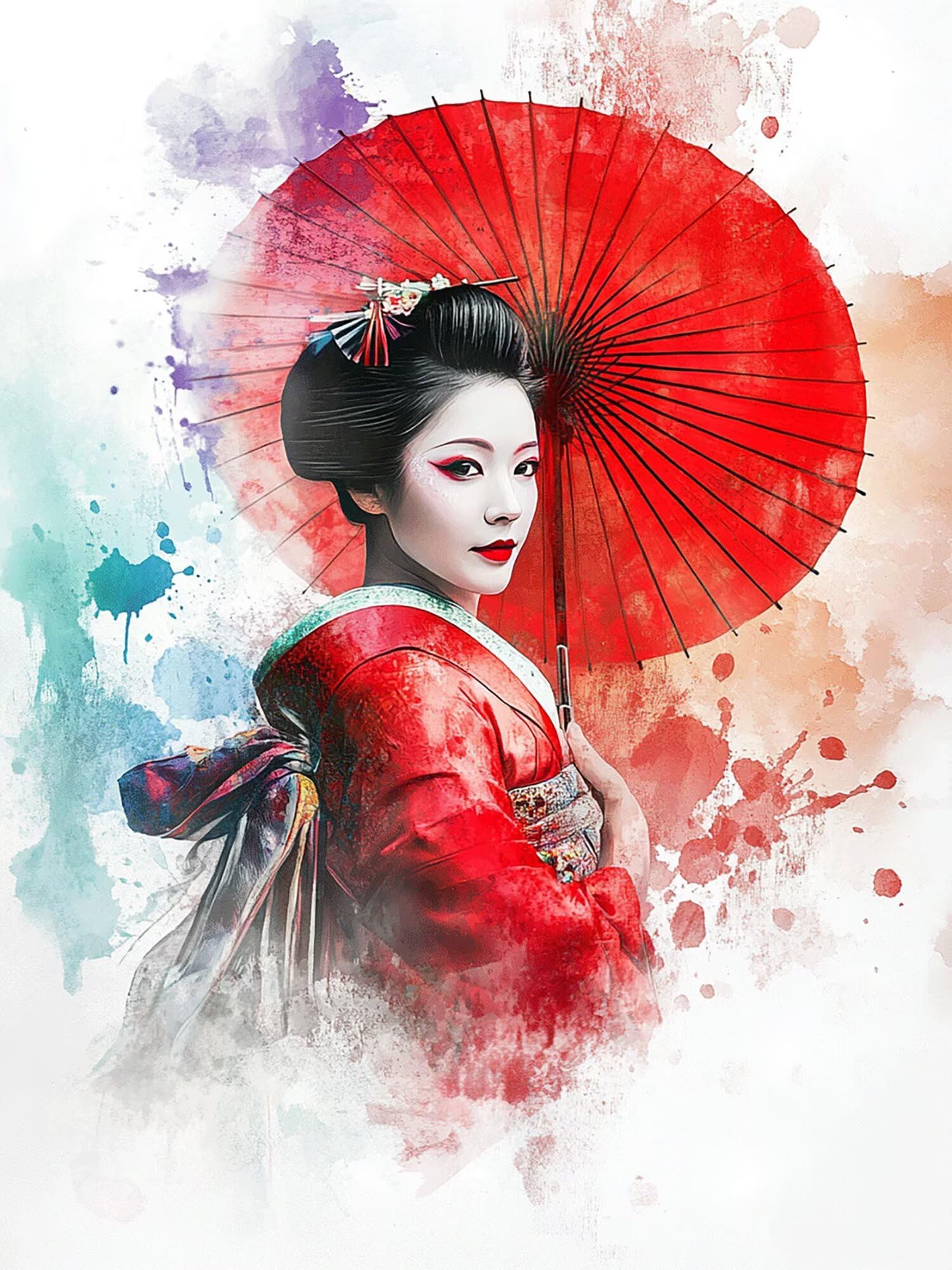 Diamond Painting Rot, Japanischer Stil Diamond Painting Erwachsene 5D Eckige Steine Full Drill Diamond-painting, DIY Kreuzstich Bastelset Kreativ Set für Erwachsene, Home Wand Dekor, 80x120cm,Model760