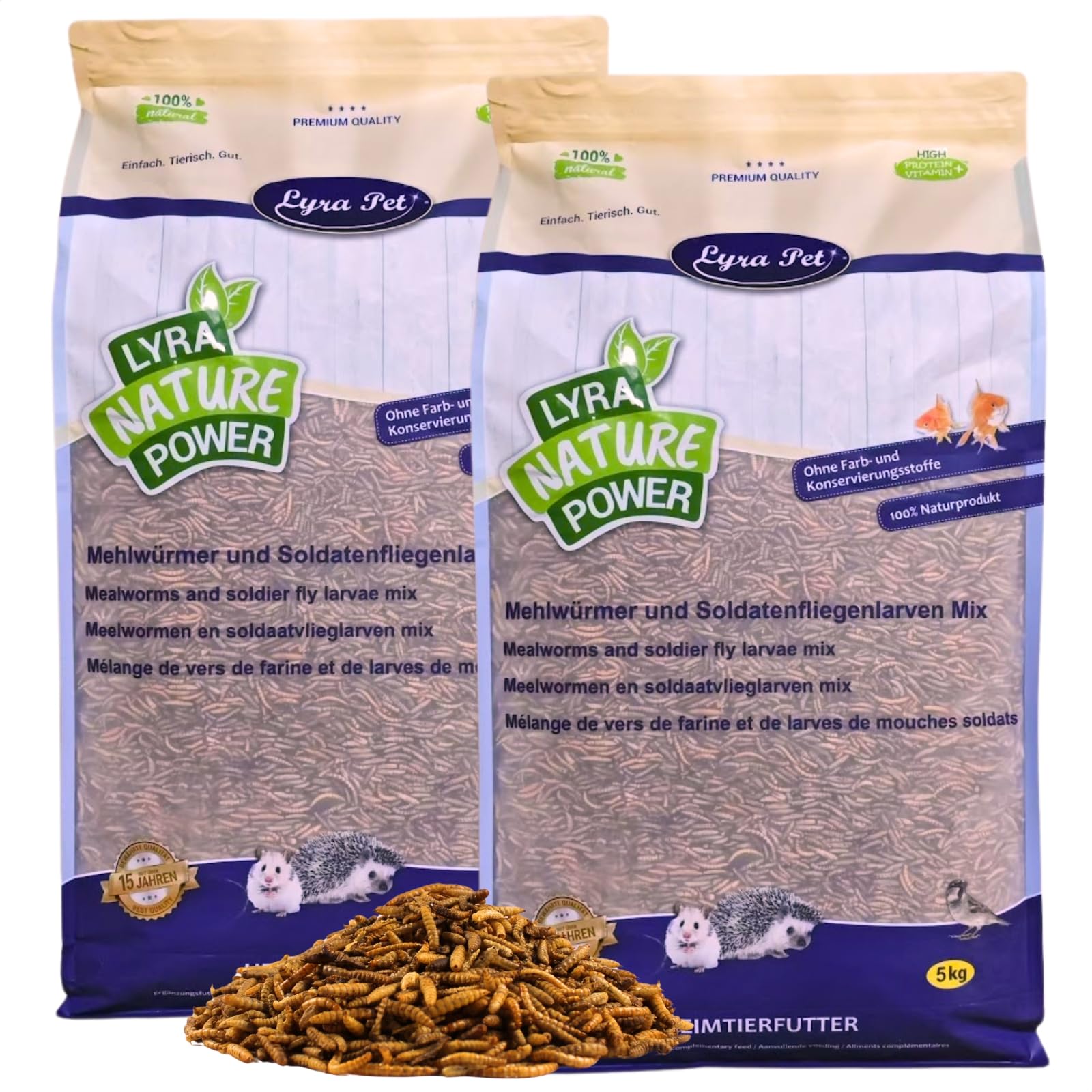 Lyra Pet® 10 kg vers de farine Mélange de larves de mouches soldats séchées Riche en protéines Nourriture naturelle pour oiseaux rongeurs
