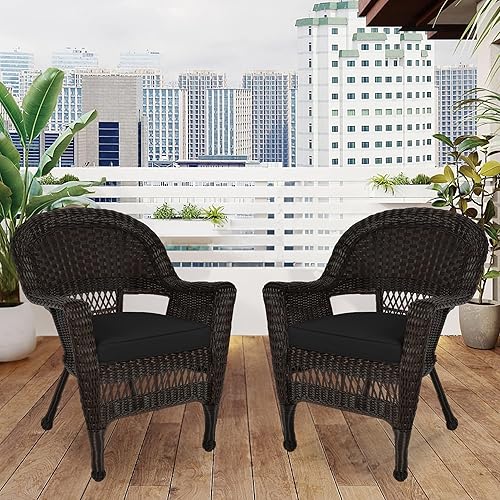 Miniatura 2 de Jeco Silla de mimbre con cojín negro, juego de 2, espresso