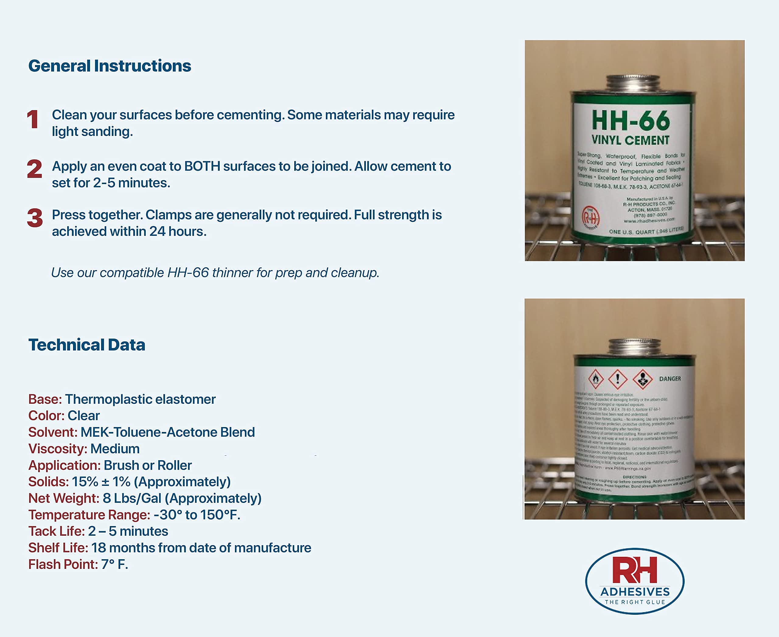 RH Adhesives HH66 Vinyl Cement, 32 Oz. Can Buy Online in UAE at