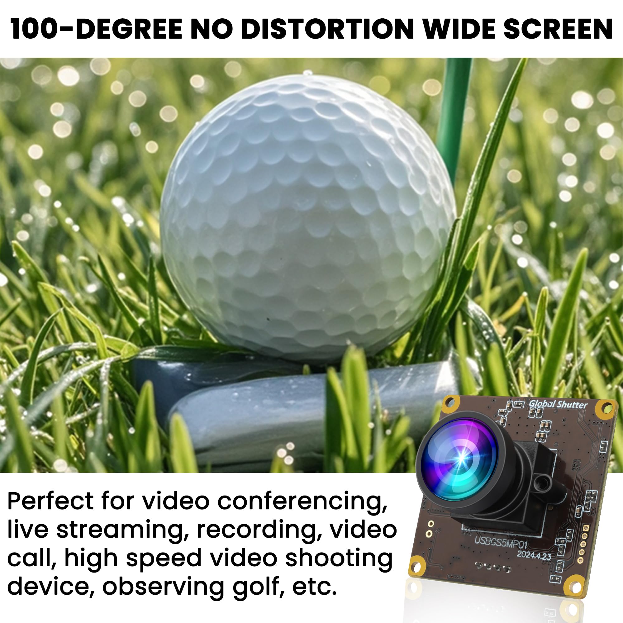 ELP Fotocamera USB con otturatore globale da 5 MP, webcam grandangolare per streaming live (obiettivo 100 senza distorsione)