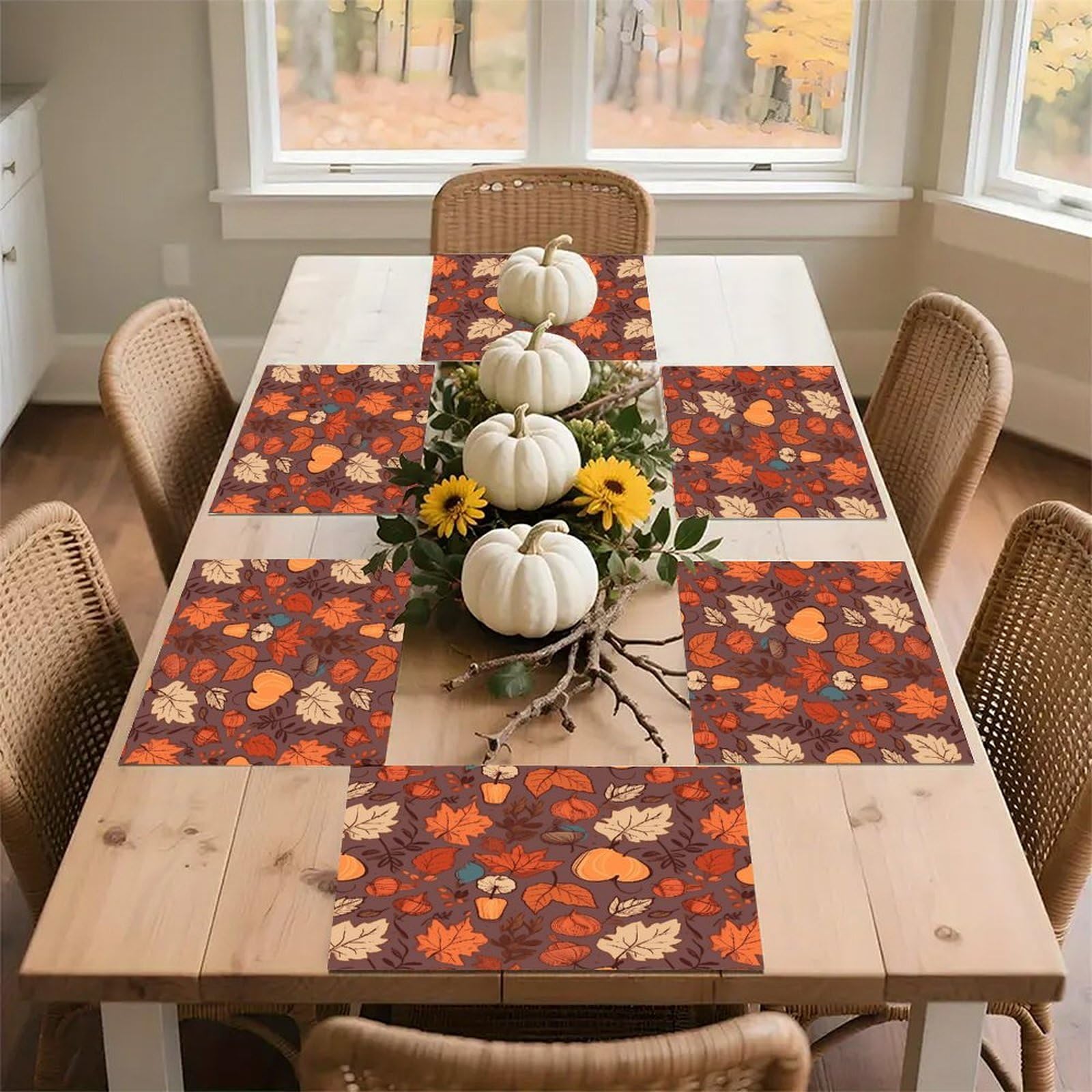Fall Placemats Non-Slip Heat Resistant Table Mats Flax Washable Cloth Place Mats Easy to Clean Premium Placemat for Kitchen Dining Table Decor Party Outdoor