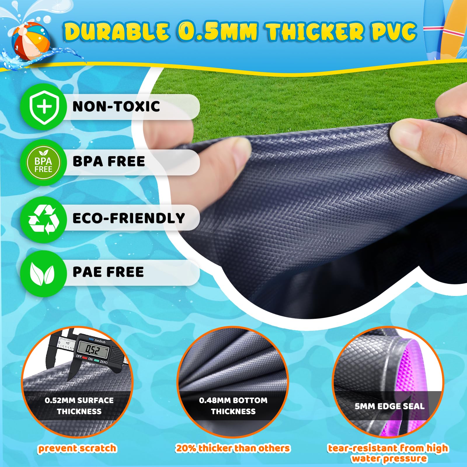 Almohadilla antideslizante extra grande de 130 pulgadas para niños y perros, almohadilla de aspersor de agua al aire libre de 11 pies, PVC resistente al desgarro de 0.5 mm de grosor, juguete