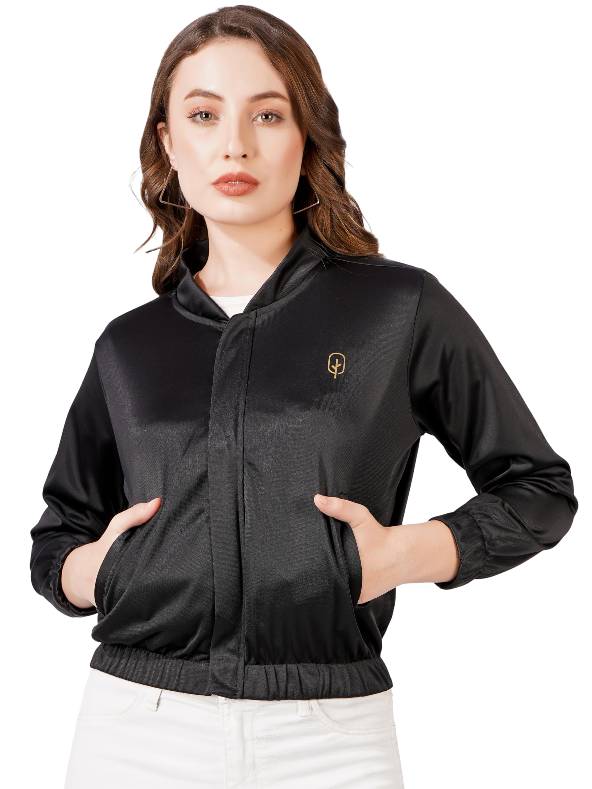 blueficus Women's Stylish Crop Jacket | Glossy Superpoly Polyester Short Blouson Jacket for a Chic Look-picture-41