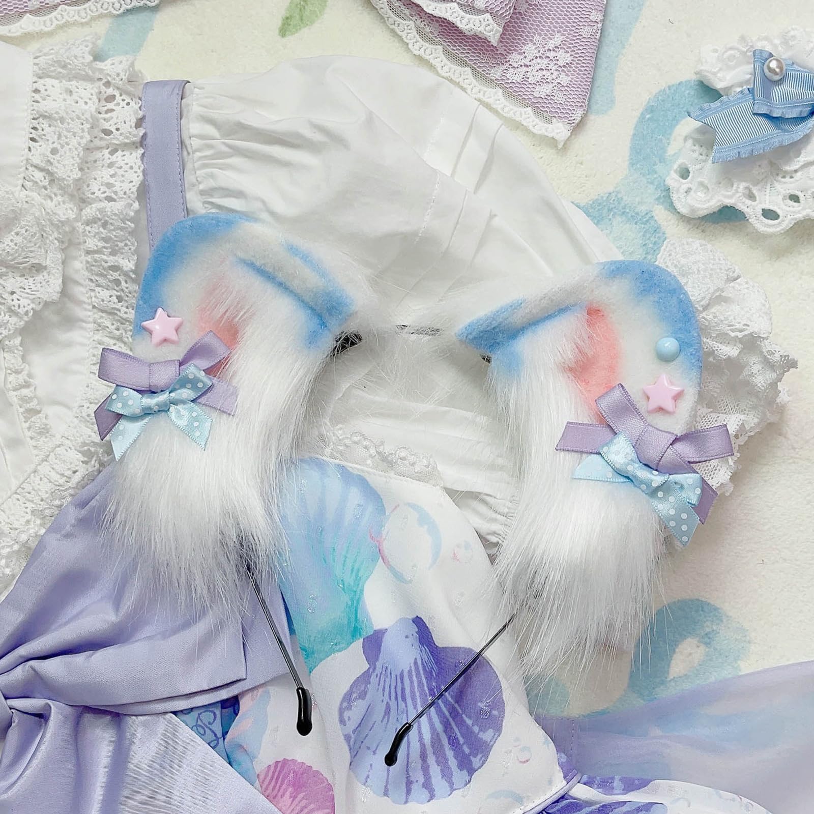 Fascia per capelli da donna con orecchie di lupo, realizzata a mano, per cosplay, cosplay, Halloween, feste