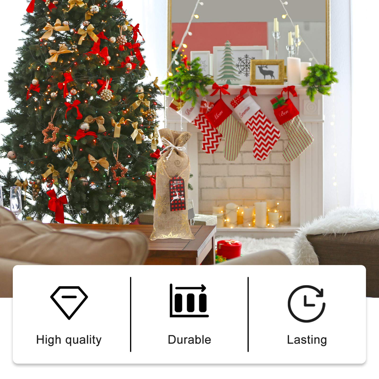 VOSAREA Housse de Bouteille de Vin Décorative pour Noël Pochettes de Rangement avec Étiquettes Suspendues et Cordelette Protection les Rayures